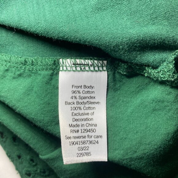 LC Lauren Conrad Peasant Blouse Womens L Drk Green Embroidery Flutter Sleeve EUC - Picture 6 of 12